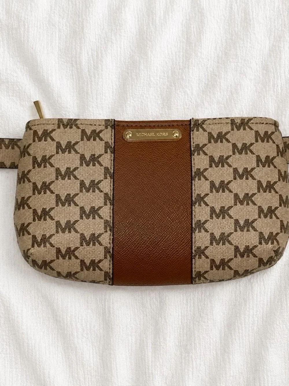 Michael Kors Brown Logo Canvas Belt Bag with Leather Panel